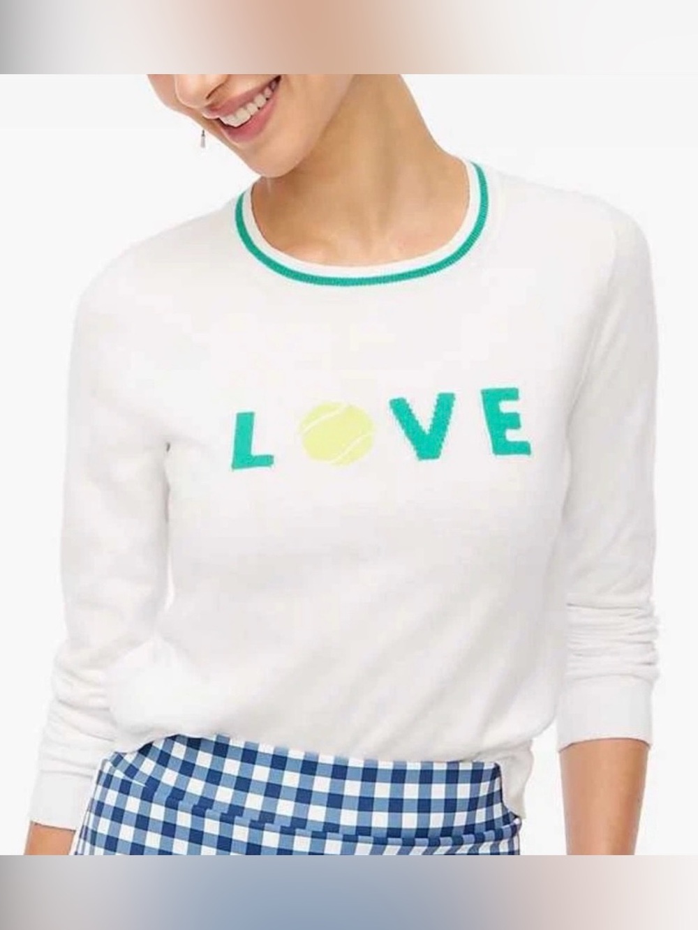 J. Crew Women’s Cotton Tennis ‘LOVE’ Teddie Crewneck Sweater White Size Large